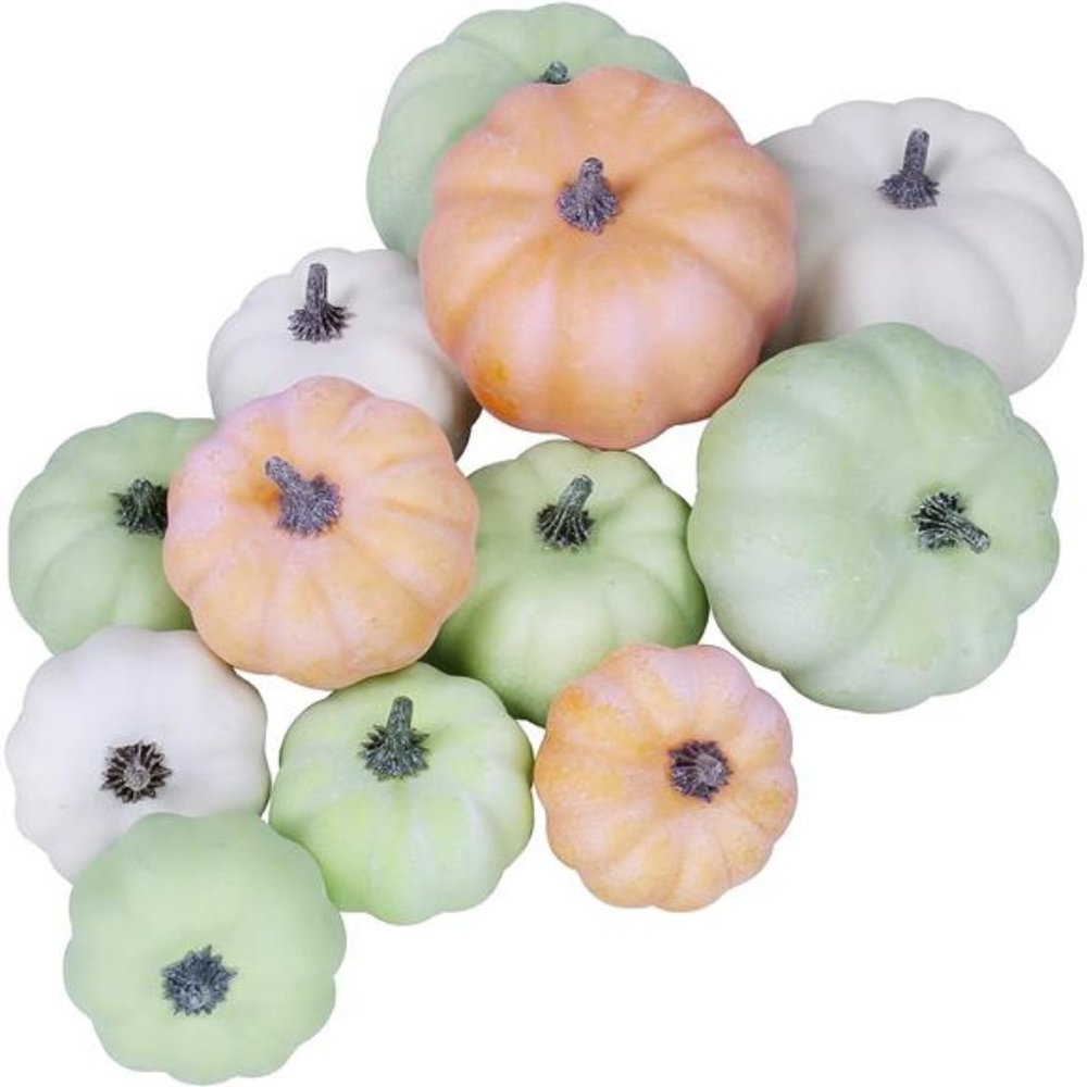 12Pcs Assorted Small Frosted Artificial Pumpkins Foam Pumpkins Rustic Harvest